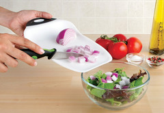 Chop & Scoop Cutting Board, Small 6.5 by 10.5 Inches, White with Black Handle