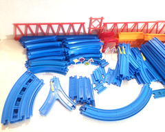 Vtg TOMY Plarail Blue Train Track Bridge Lot 145 pc Thomas & Friends TrackMaster