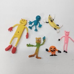 Lot Of 6 Bendy Bendable Figure Toys Smiley Face, Pumpkin, Hong Kong Dog, Banana