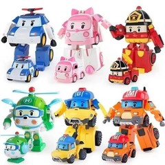 6pcs Academy Robocar Toys Poli Roy Amber Robot Mark Bucky Transformer Kids Gifts
