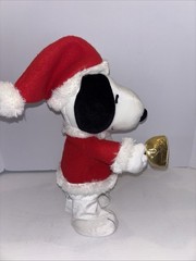 Hallmark Plush Christmas Bell Ringing Snoopy Animated Gold Red Santa EUC Holiday