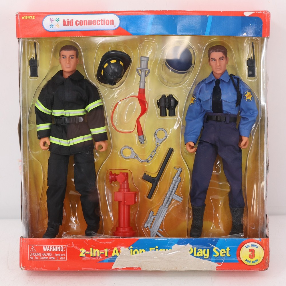 Kid Connection 2-In-1 Action Figure Play Set Firefighter Police #11472 12″