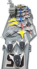 Toy Aircraft Carrier Cargo Plane 18 Warplane Fighter Jets and 6 Extra Vehicles