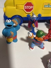 Sesame Street School Bus Figures Cookie Monster Grouch Grover Ernie Zoey Elmo