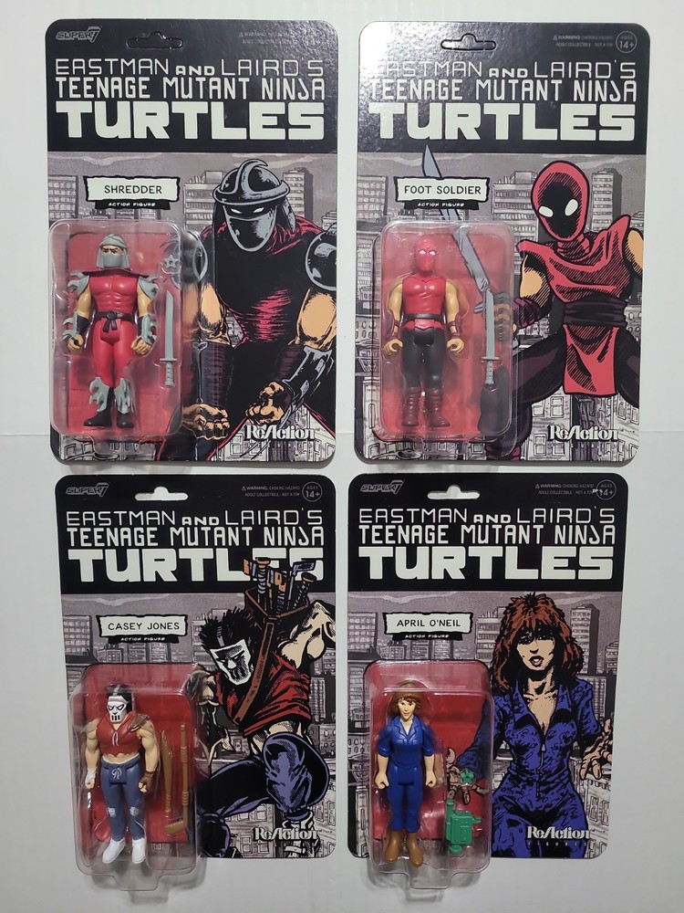 Set Of 4 Super 7 TMNT Comic Reaction Figures SHREDDER FOOT SOLDIER CASEY…
