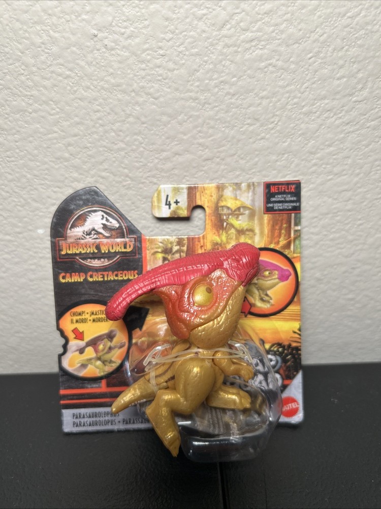 Jurassic World Camp Cretaceous Parasaurolophus Dinosaur Figure Gold Red 3″ Tall
