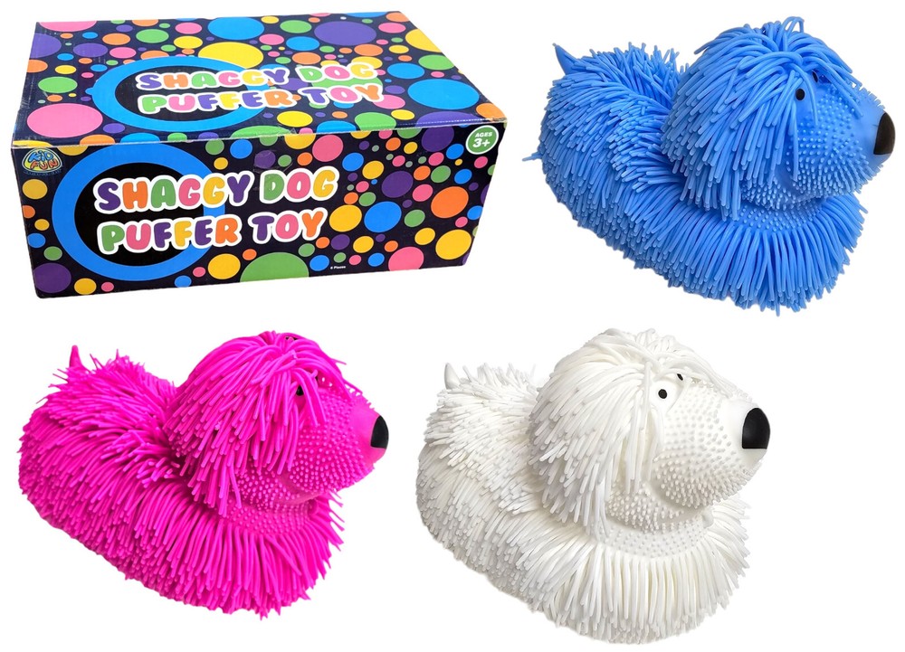 Soft Shaggy Puffer Dog Toy (8″ x 5″) Filled with air for a Fun Squishy Stretchy