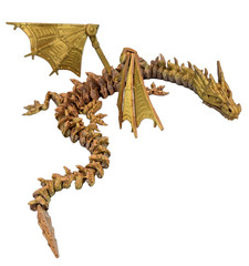 3D Printed Steampunk Dragon Figurine, Articulated, DIY Wings, 17.5″, Metal Gold