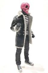 PB-LTC-FLBK: 1/12 Black Leather Coat with fur collar for 6″ slim body