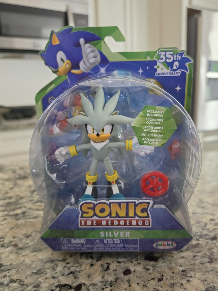 Sonic 35th Anniversary Silver with Red Star Spring 4 Inch Action Figure