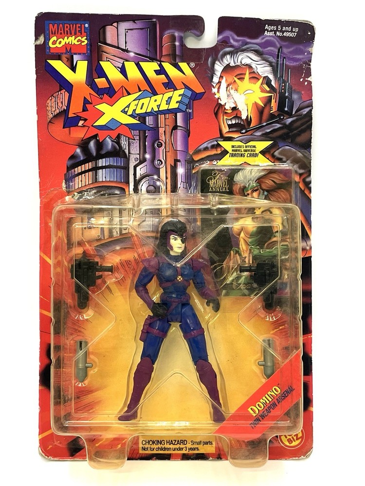 ToyBiz 1995 X-Men X-Force Domino Twin Weapon Arsenal Action Figure Carded 5”
