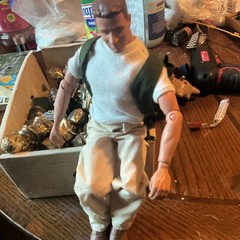 Posable Male Plastic/Fabric Action Figure Beige/White Outfit Green Backpack