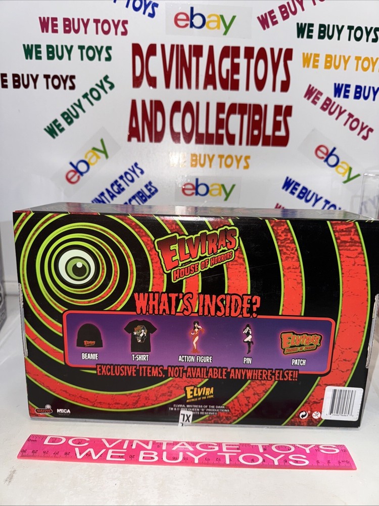 ELVIRA House Of Horrors LARGE T-SHIRT Loot Box NECA FIGURE Set HALLOWEEN Pinball