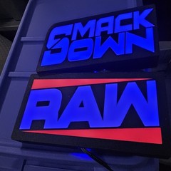 WWE Mattel 3D Printed RAW SMACKDOWN 8 X 4 Lighted Wall Logo Accessory Bundle
