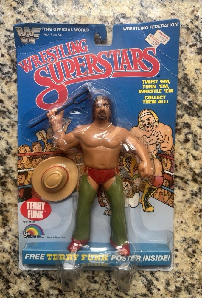 WWF LJN Terry Funk MOC Wrestling Superstars Great Condish Woolworth Tag WWE