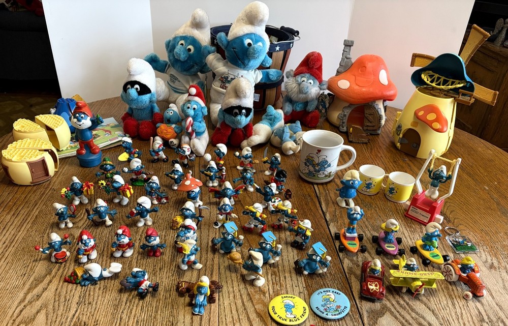 HUGE Vintage Smurfs Lot 1966–1983 PVC Plush Houses Accessories More AS IS Rare