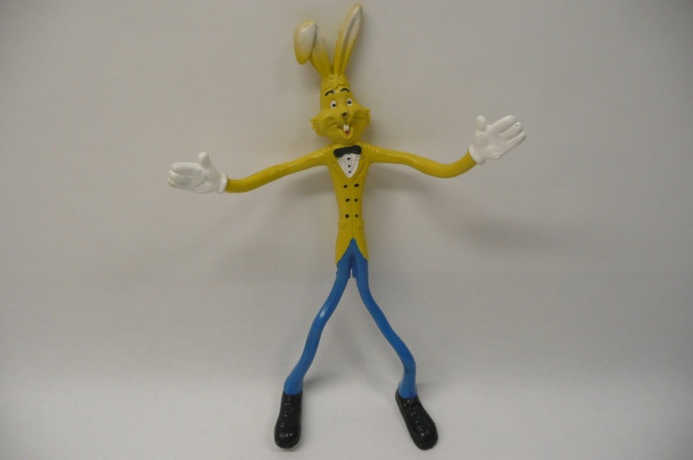 “BENDY” Rabbit TOYEaster Unlimited Rubber Pose 70s 80s tuxedo Yellow
