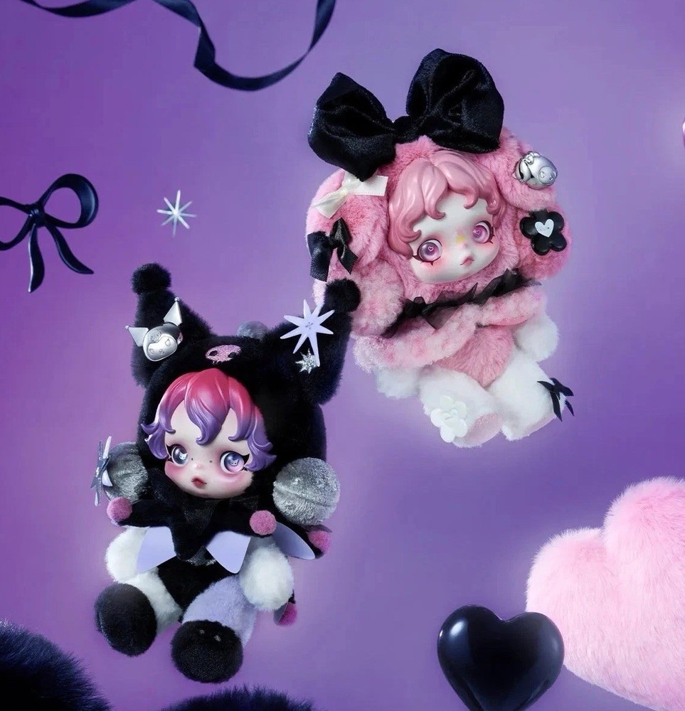 My Melody & Kuromi Pop Mart Plush Pendent Hanging Card SKULLPANDA x Sanrio Set