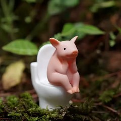 Cute Pig Sitting on Toilet — Pvc Bathroom Statue, Tabletop or Wall-Mount Decor