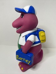 Vtg 1992 Lyons Group 7″ Barney Purple Dinosaur Coin Piggy Bank Back to School