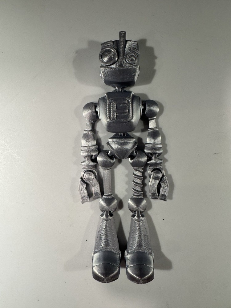 3D Printed Articulated Robot Figure Poseable Desk Toy Silver ~ 7”