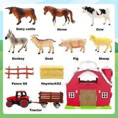 Big Red Barn Toys for Toddlers 1-3 Farm Animal Figures Playset with Tractor f…