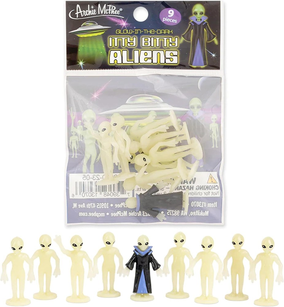 Itty Bitty Aliens (Bag of 9) Glow in Dark Statue UFO Figurines – Archie McPhee