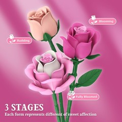 Pink Rose Bouquet Flowers Building Set, 834Pcs Roses Artificial Flowers…