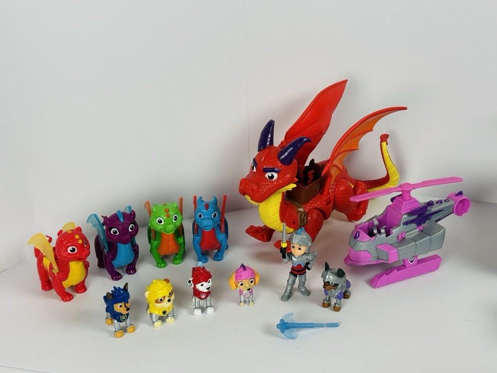 PAW Patrol Rescue Knights Lot Sparks Dragon Skye Copter Knight Pups Figures
