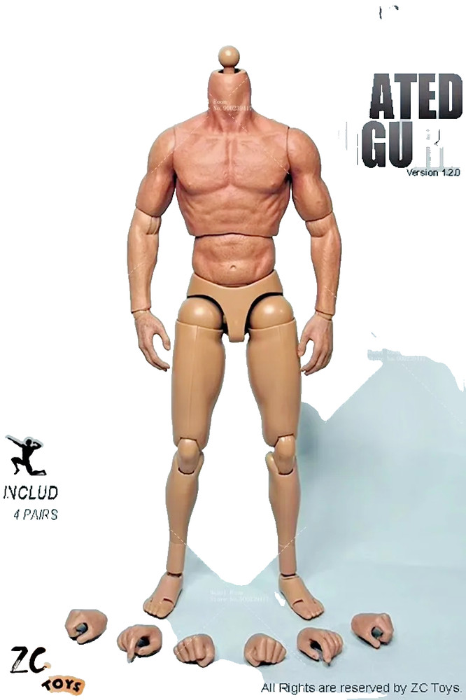 1/6 Scale Male Muscle Action Figure Body 12 Inch Jointed Model with Extra Hands