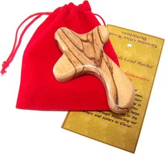 Perfect Hand fit Olive Wood Cross – Carved Round and with Hand Shape (3.8 In)