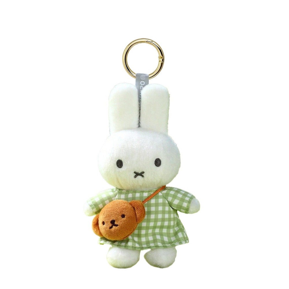 VIPO Miffy Keychain Plush Doll Plaid Bunny Rabbit Cute Bag Charm Pendant Green