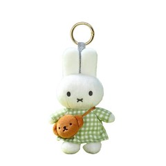 VIPO Miffy Keychain Plush Doll Plaid Bunny Rabbit Cute Bag Charm Pendant Green