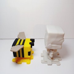 Lot of 2 2025 Minecraft Movie Bee and Skelton Figures Gray Black Yellow