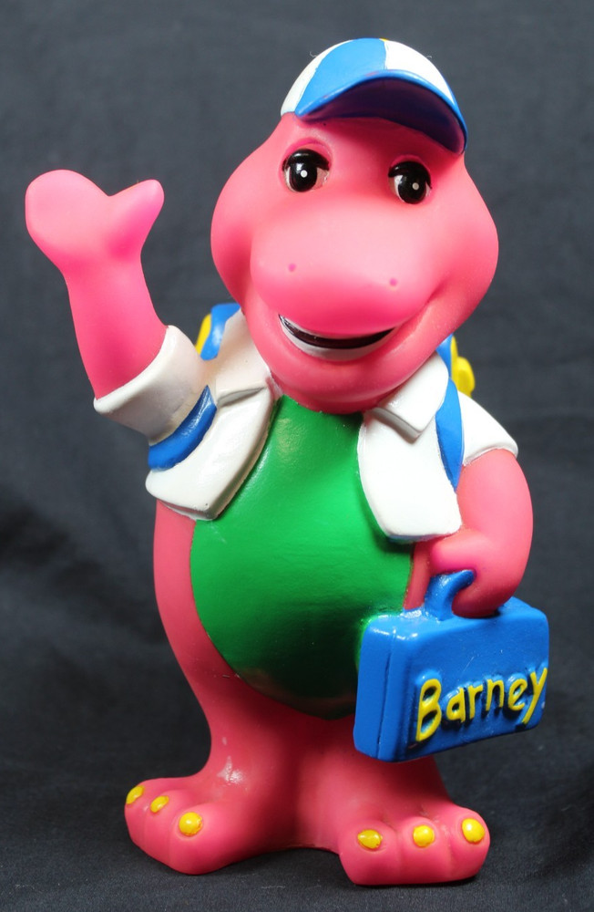 Vtg 1992 Lyons Group 7″ Barney Purple Dinosaur Coin Piggy Bank Back to School