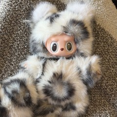 Custom Fluffy Cheetah Bear Doll Black White Handmade Mod Magnetic Heart OOAK