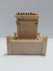VINTAGE MODEL SCALE BONE RESIN CASTLE MAUSOLEUM 4.5″ X 4″ X 4″ BEIGE AND GOLD
