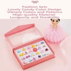 24 pcs PinkSheep Little Girl Jewel Rings in Box, Adjustable Girl Play pink sheep