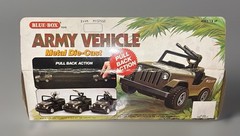 Blue-box Army Vehicle Metal Die-cast Jeeps Pull Back Vtg Hong Kong New Old Stock