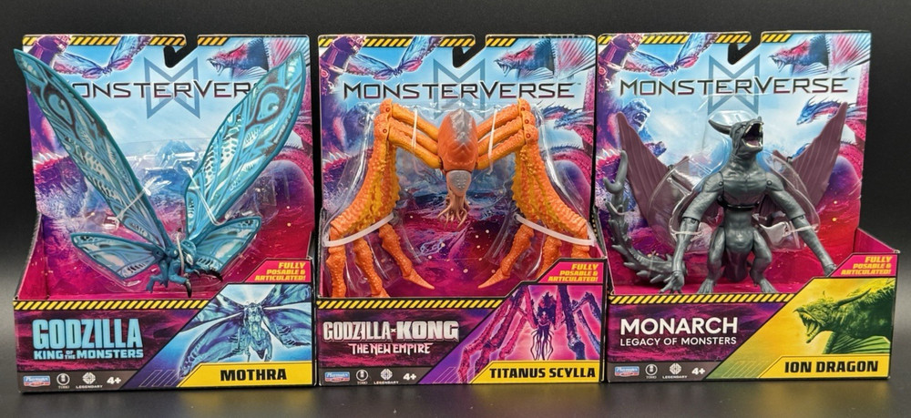 MonsterVerse Godzilla Figure Set of 3 Titanus Scylla, Mothra & Ion Dragon NIB
