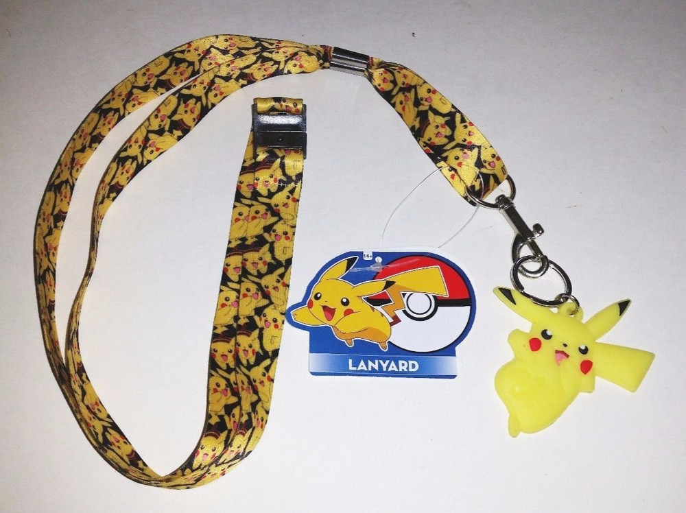 NINTENDO POKEMON PIKACHU BLACK YELLOW 42″ KEY CHAIN LANYARD & VINYL CHARACTER
