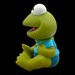 1984 Baby Kermit Frog Muppet Babies 4” Soft Vinyl Figure Head Turns Hasbro Vtg