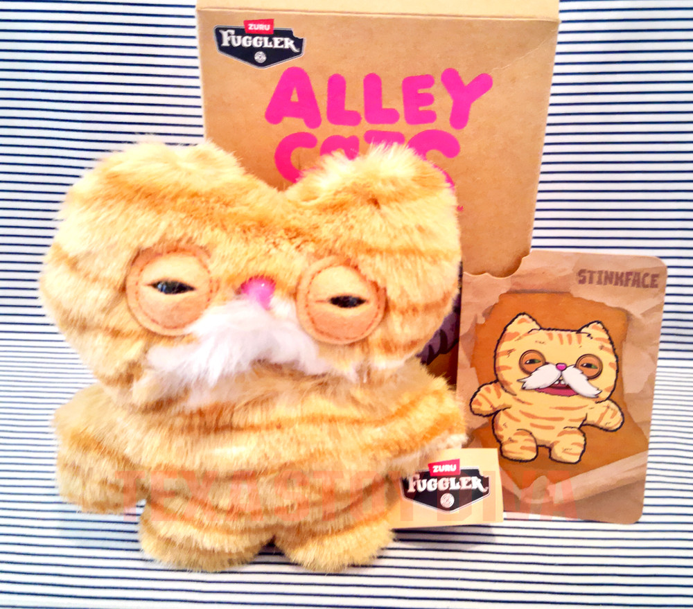Zuru Fuggler Alley Cats Stinkface Tabby Cat Plush Bag Charm Keychain 5″ & Card