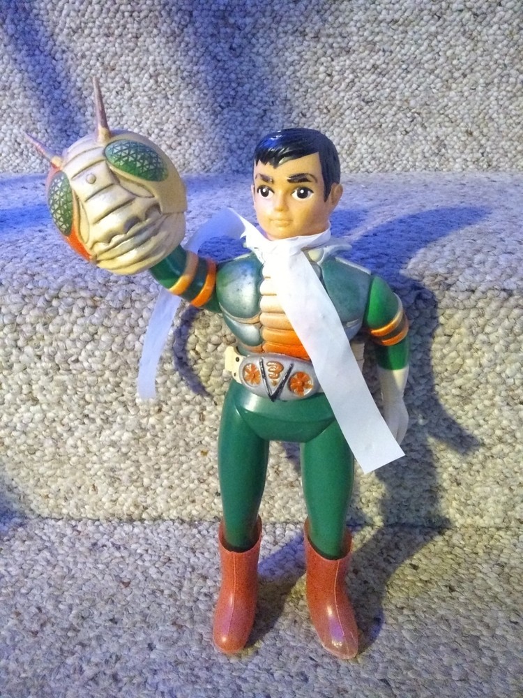 70’s Kamen Rider Japan Soft Vinyl Bandai Popy 11″ Figure w/Mask Belt Scarf VG