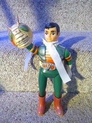 70’s Kamen Rider Japan Soft Vinyl Bandai Popy 11″ Figure w/Mask Belt Scarf VG