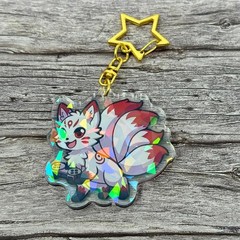 Game Fox Kitsune White & Red Happy Fox Acrylic Keychain New