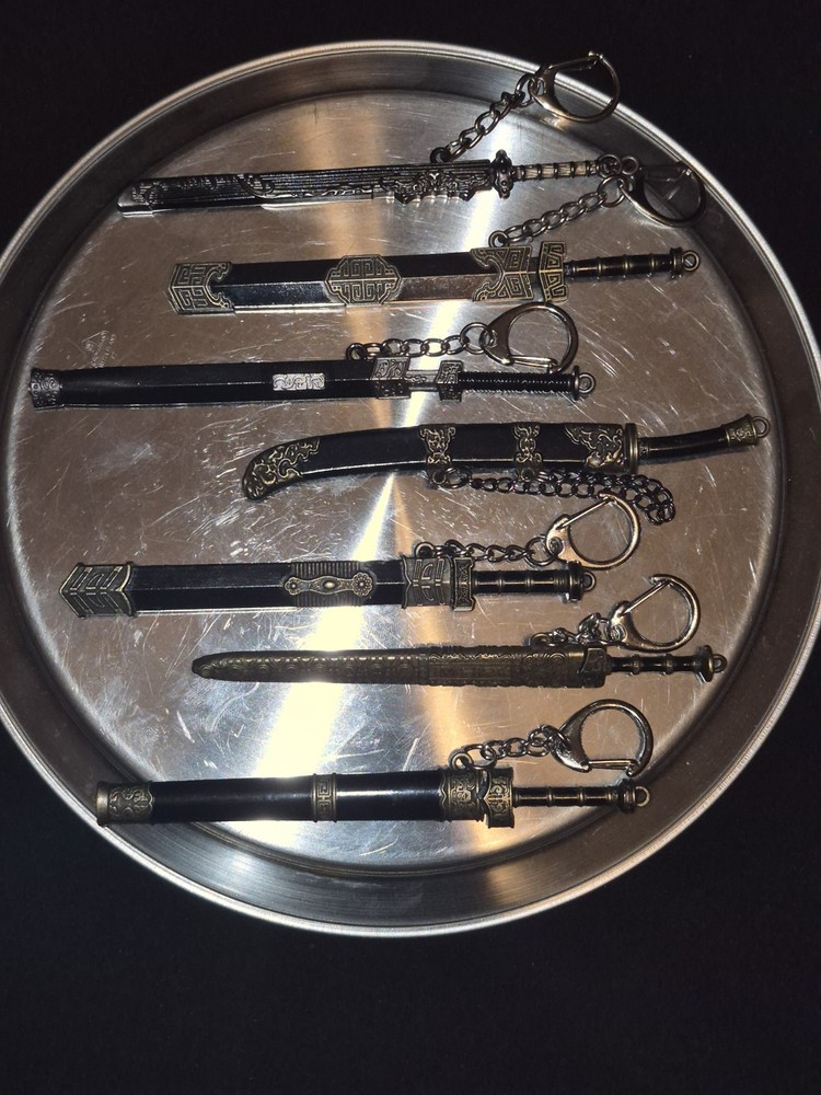 Set Of 7 Ancient Swords And Scabbards Model Keychain Accessory Set Brand New