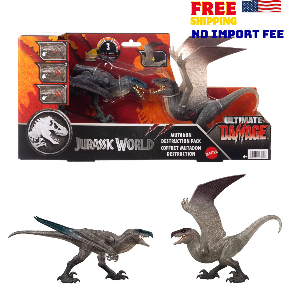 Jurassic World Rebirth Mutadon Destruction Pack, 2 Dinosaur Toys, Damage & Wing