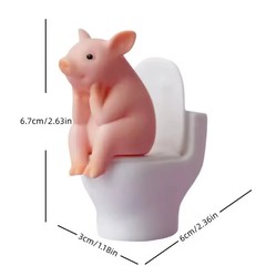 Cute Pig Sitting on Toilet — Pvc Bathroom Statue, Tabletop or Wall-Mount Decor