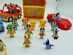 15 Bluey Characters & Bluey Toy Accessories, 4 Wheelers, Jeep, Play House, Etc.